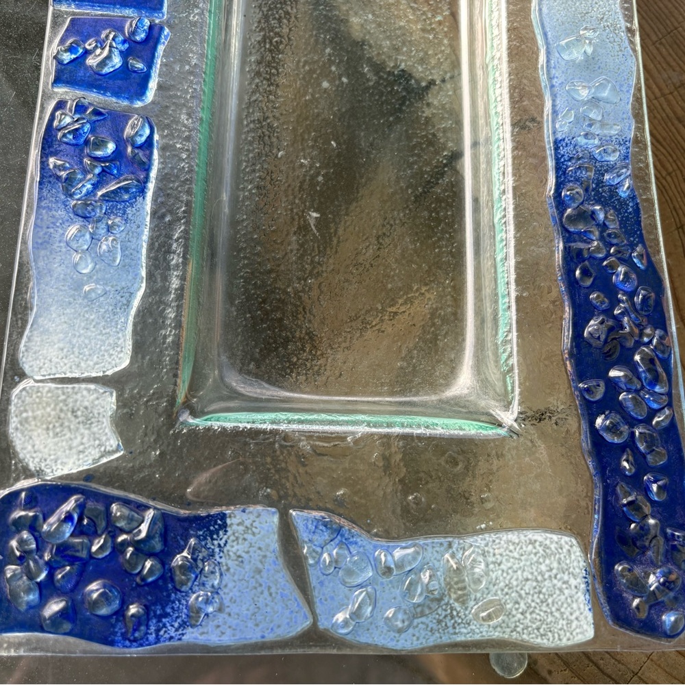 Handmade blue glass fusion long serving dish - Picture 6 of 6